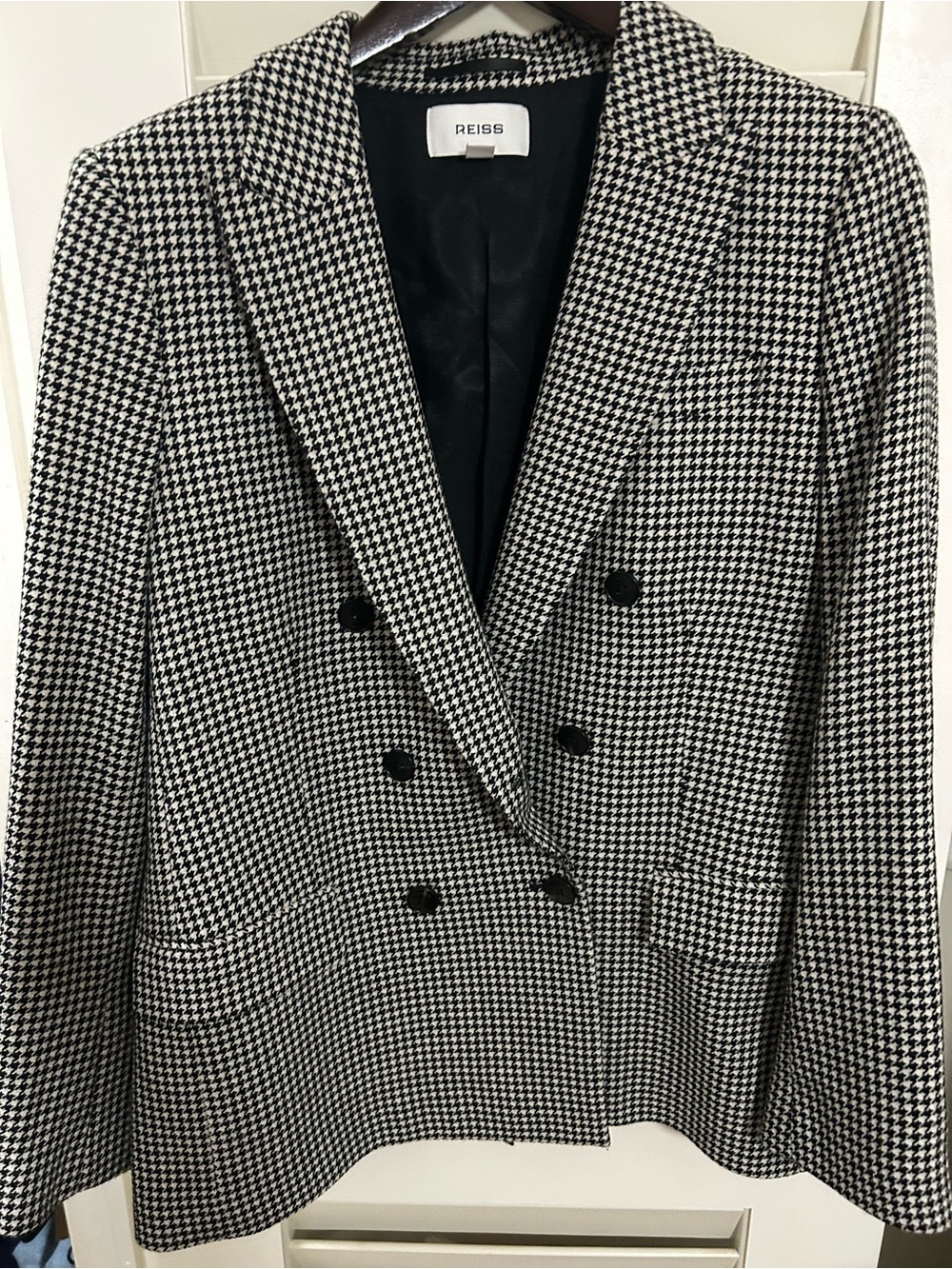 Reiss Black & White Houndstooth Double-Breasted Blazer